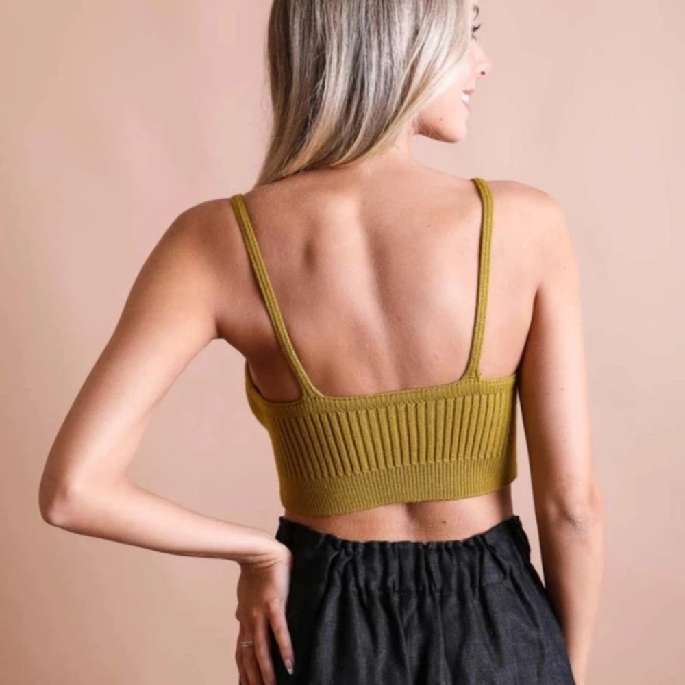 Mustard Ribbed Knit Crop Top M/L - Picture 2 of 2